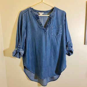 Loft Lounge V-Neck Oversized Chambray Shirt Size XS
